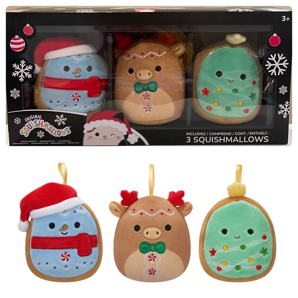 New 4” Select Series Squishmallow Christmas Cookie Ornament Set - 3 pk